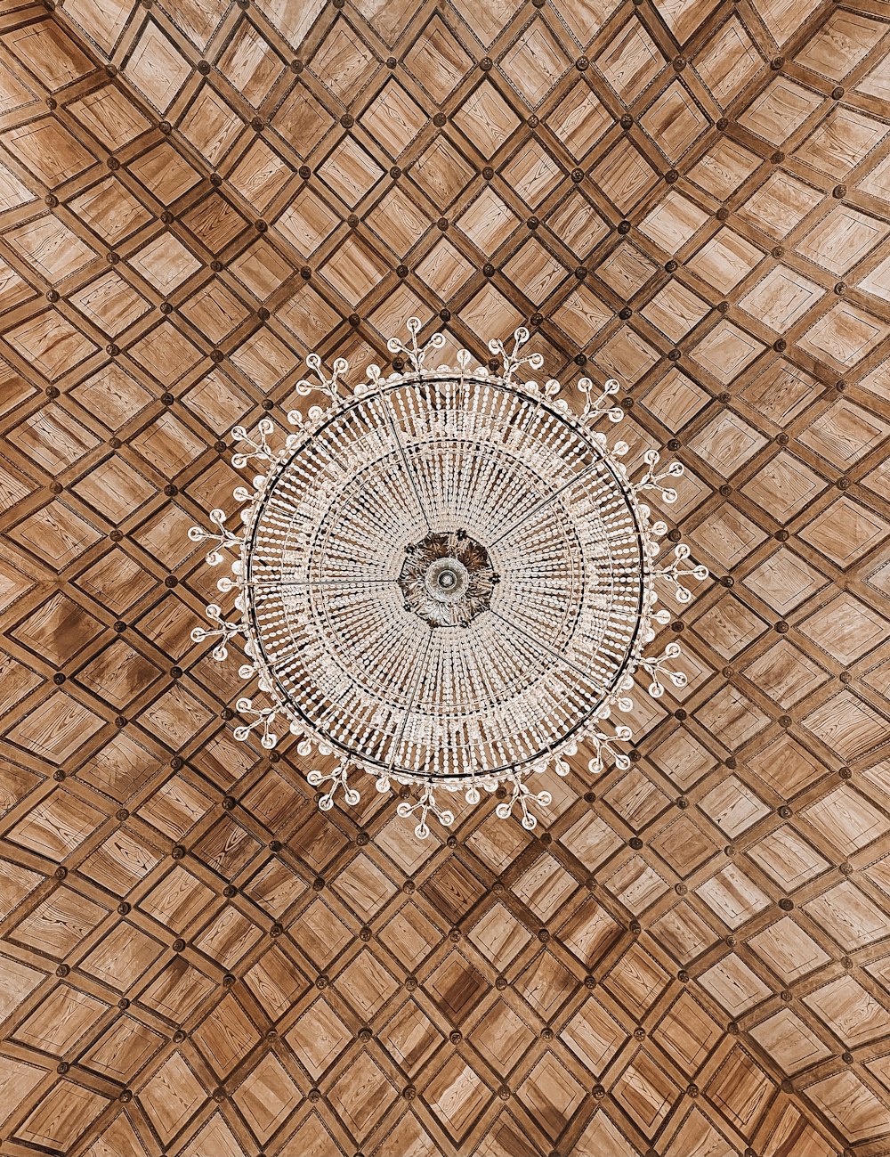 an overhead view of a ceiling made of wood