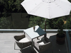 A vibrant patio cushion set arranged on a sunny balcony.