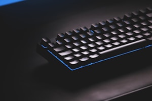 a close up of a mechanical keyboard on a desk
