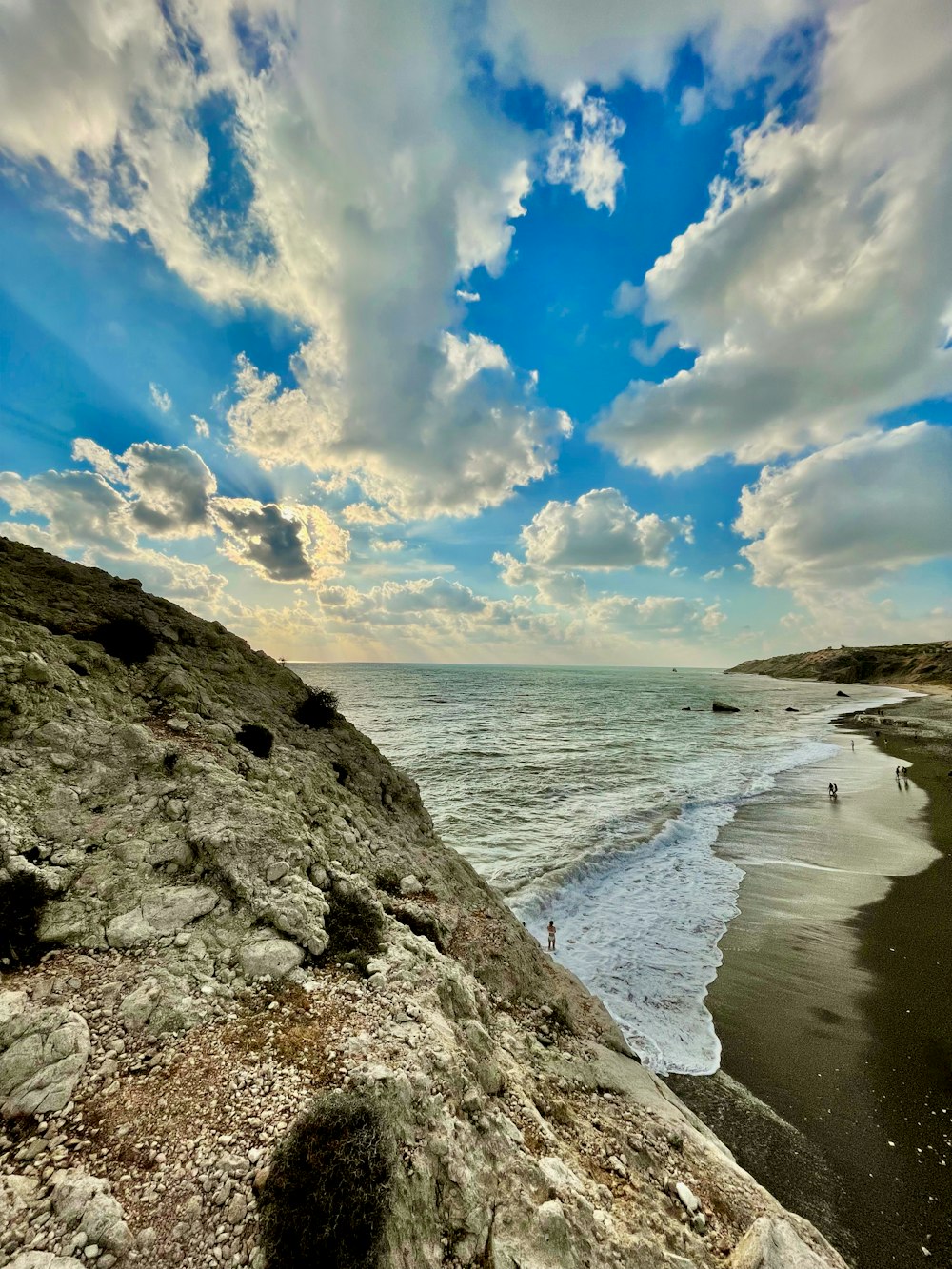 a view of the ocean from a rocky cliff