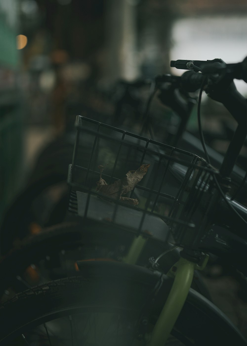 a close up of a bicycle with a basket