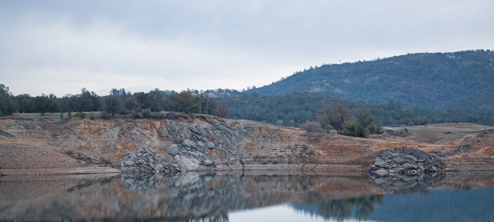 un grand plan d’eau entouré de montagnes