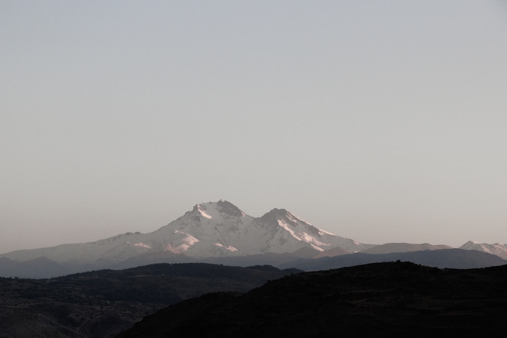 a view of a mountain range with snow on it