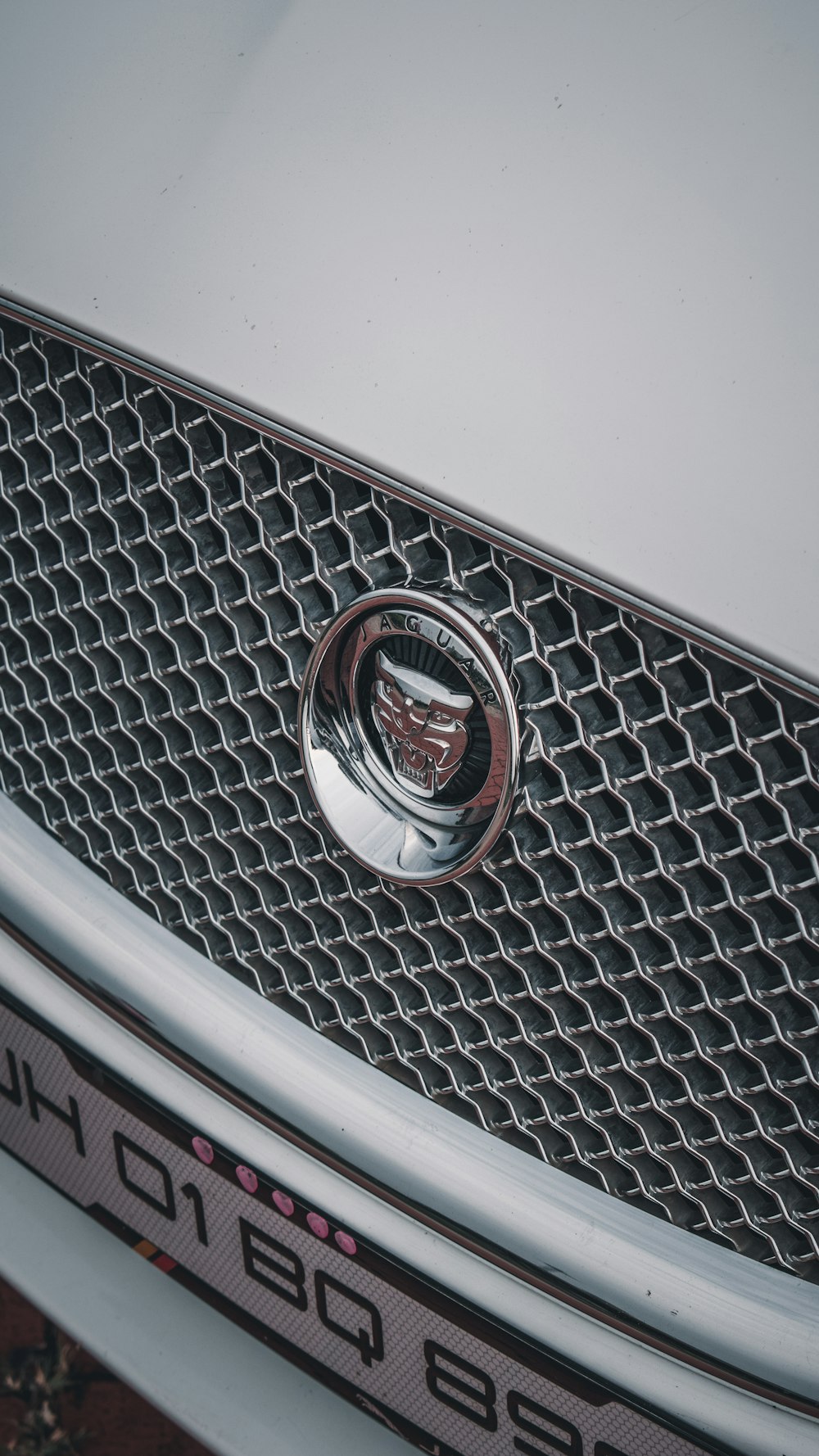 a close up of the front grill of a car