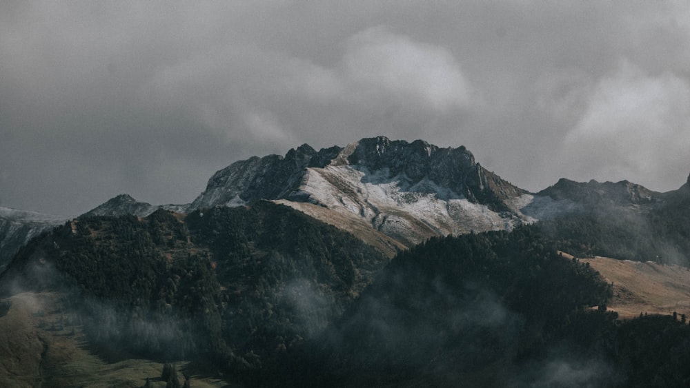 a view of a mountain range with clouds in the sky