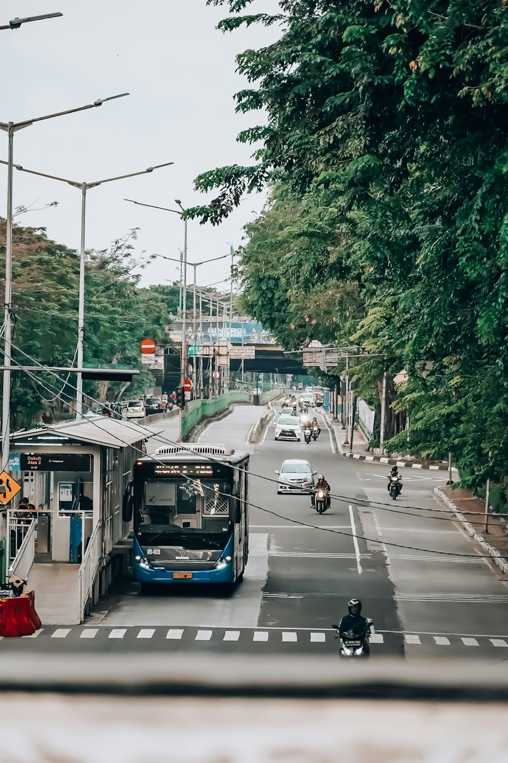 a bus that is sitting in the street