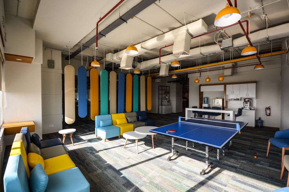 a ping pong table in the middle of a room