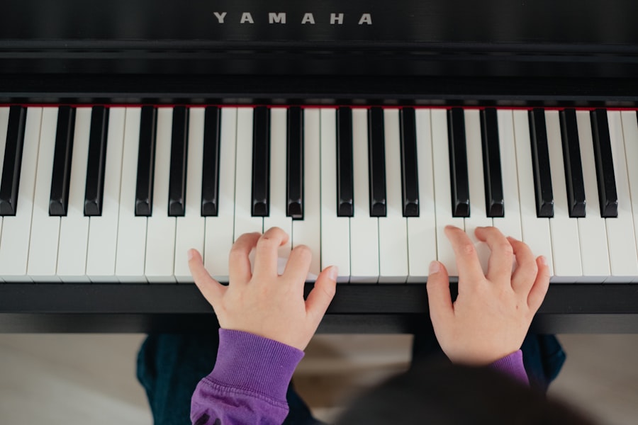 Piano lesson with hands on the keys