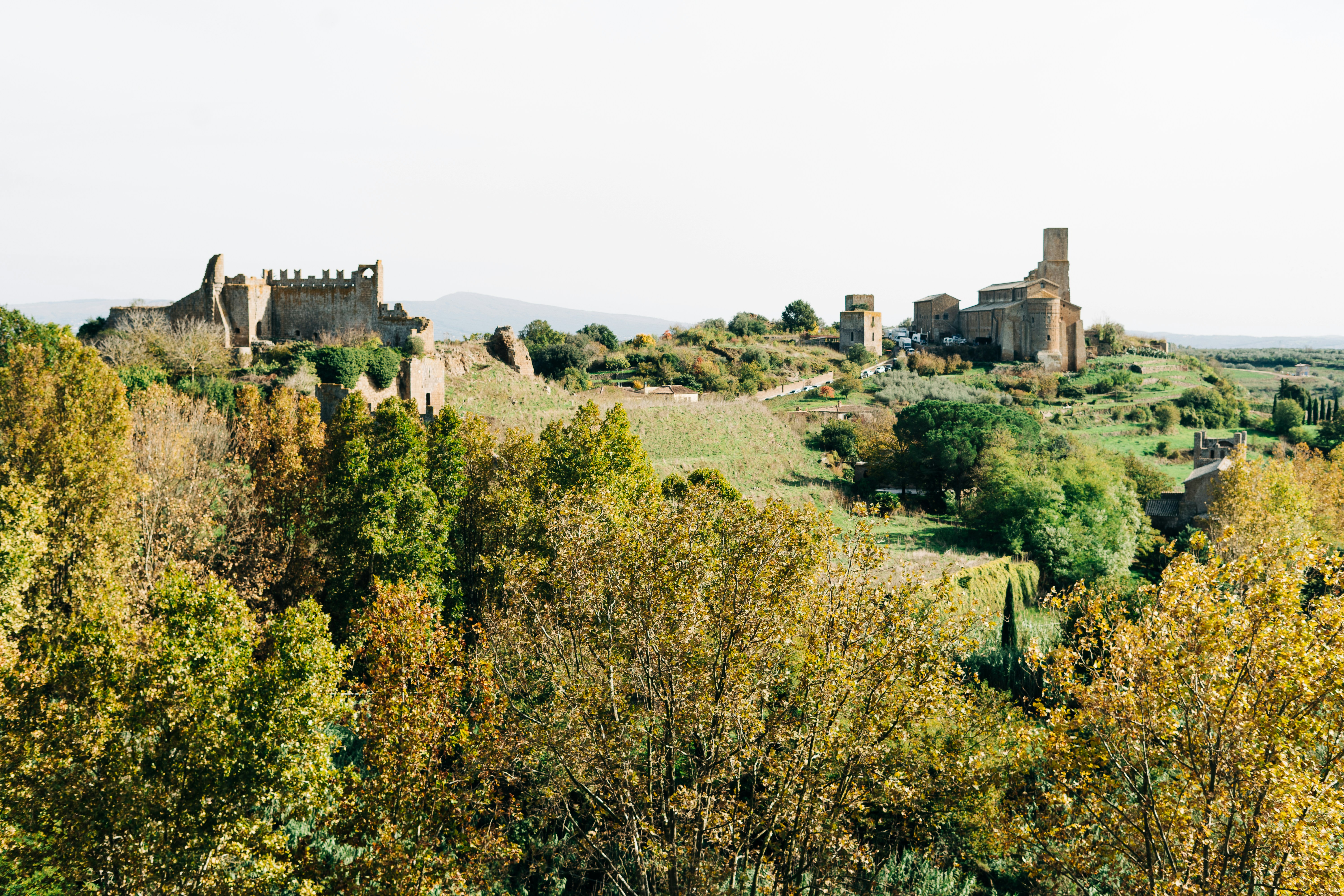 Tuscania, Italy - A garden and view of the castle in Tuscania, Lazio, Italy
