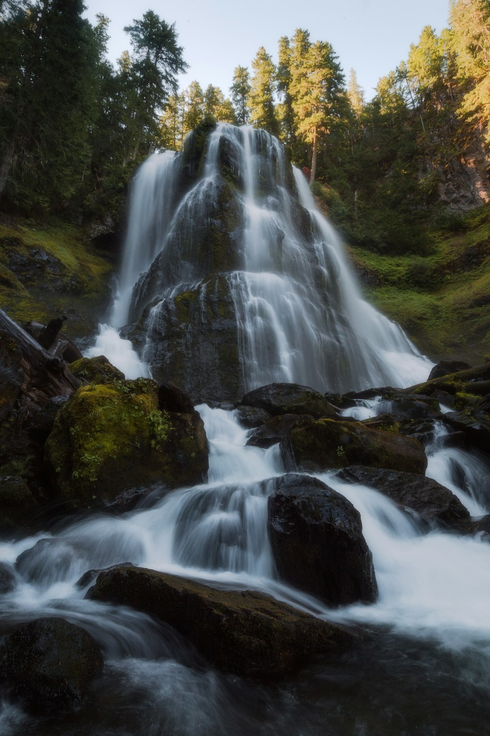 a waterfall in the middle of a forest