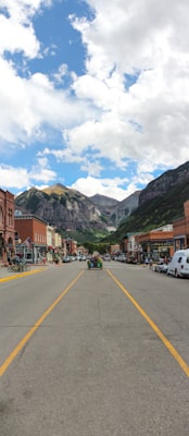 Telluride's main street in summer with Trico Peak behind