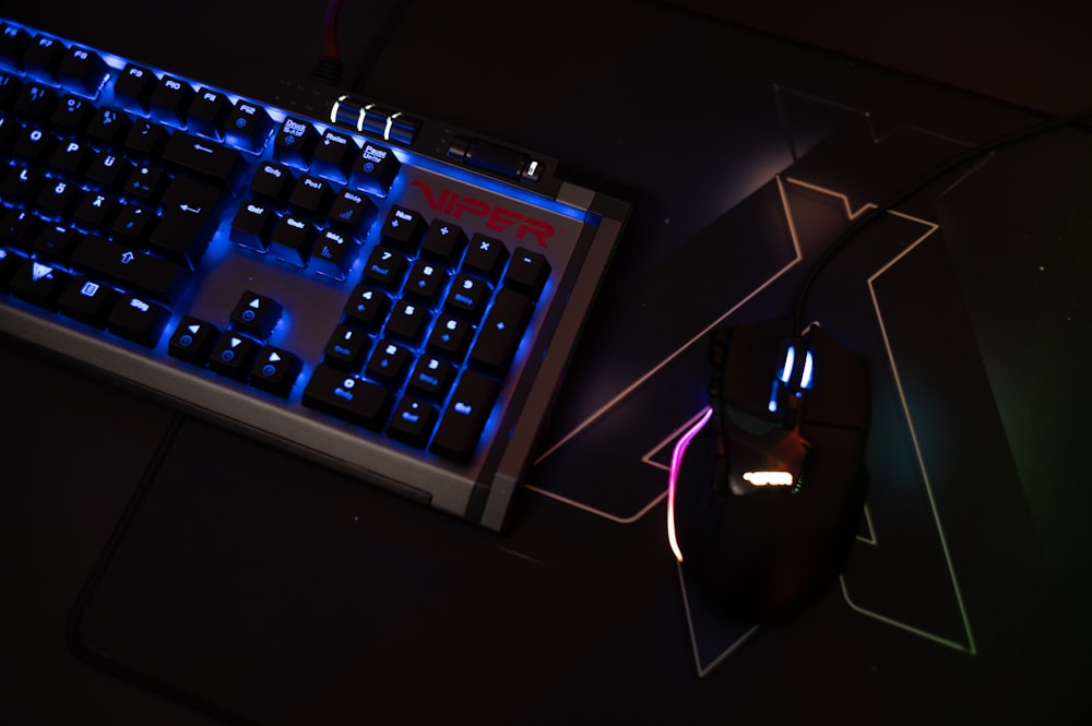 a close up of a keyboard and a mouse