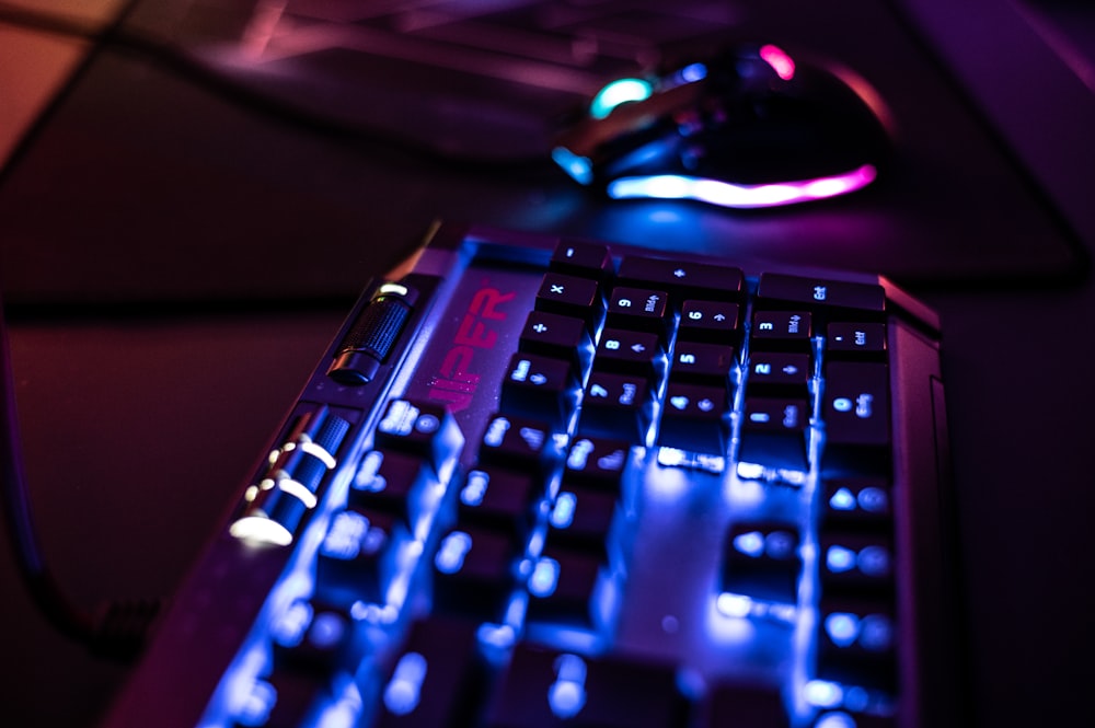 a close up of a keyboard and a mouse