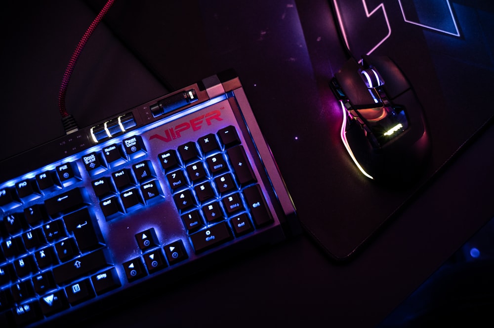 a close up of a keyboard and a mouse