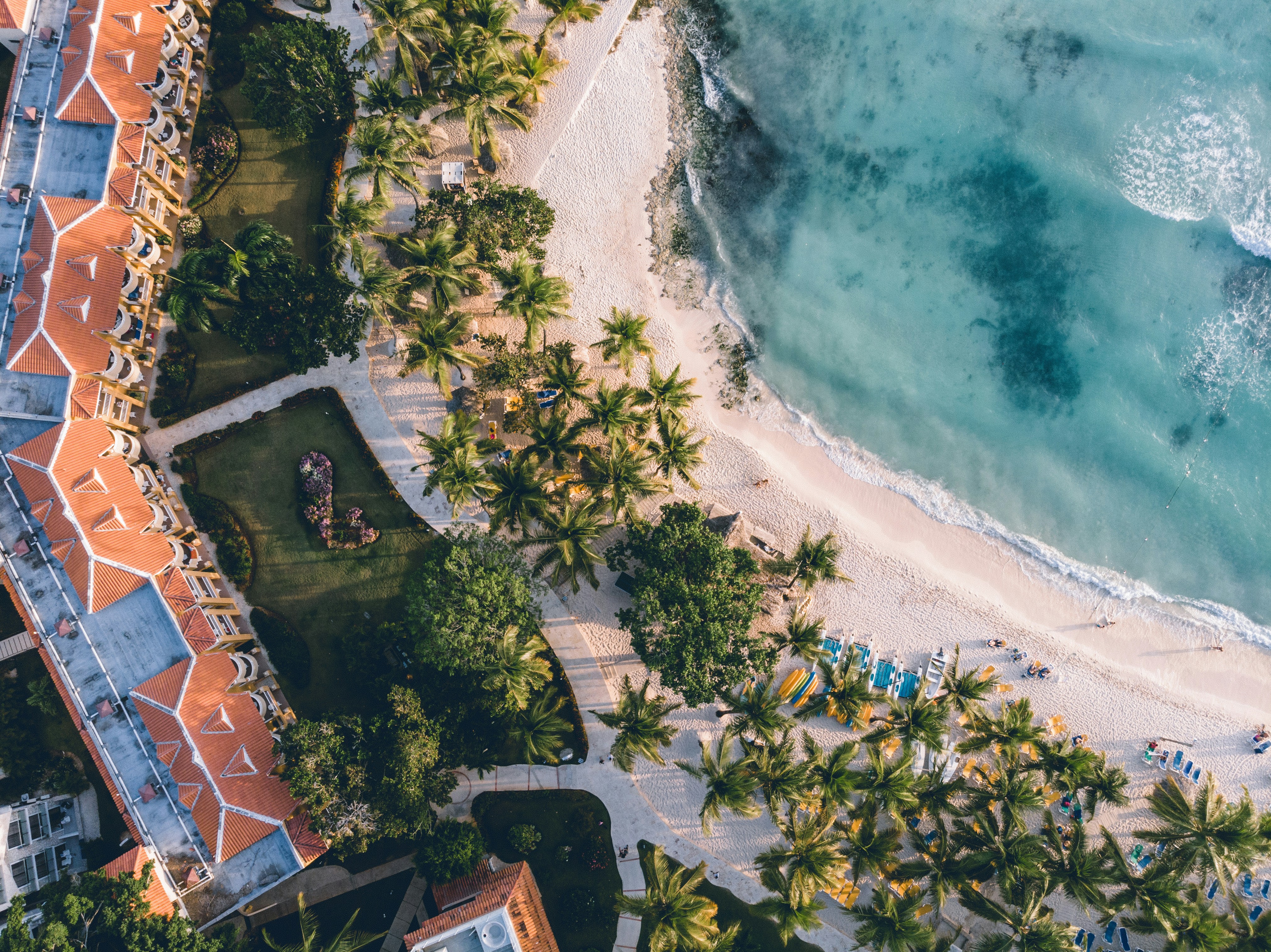 an aerial view of a beach and a resort, Bayahibe - Dominican Republic 