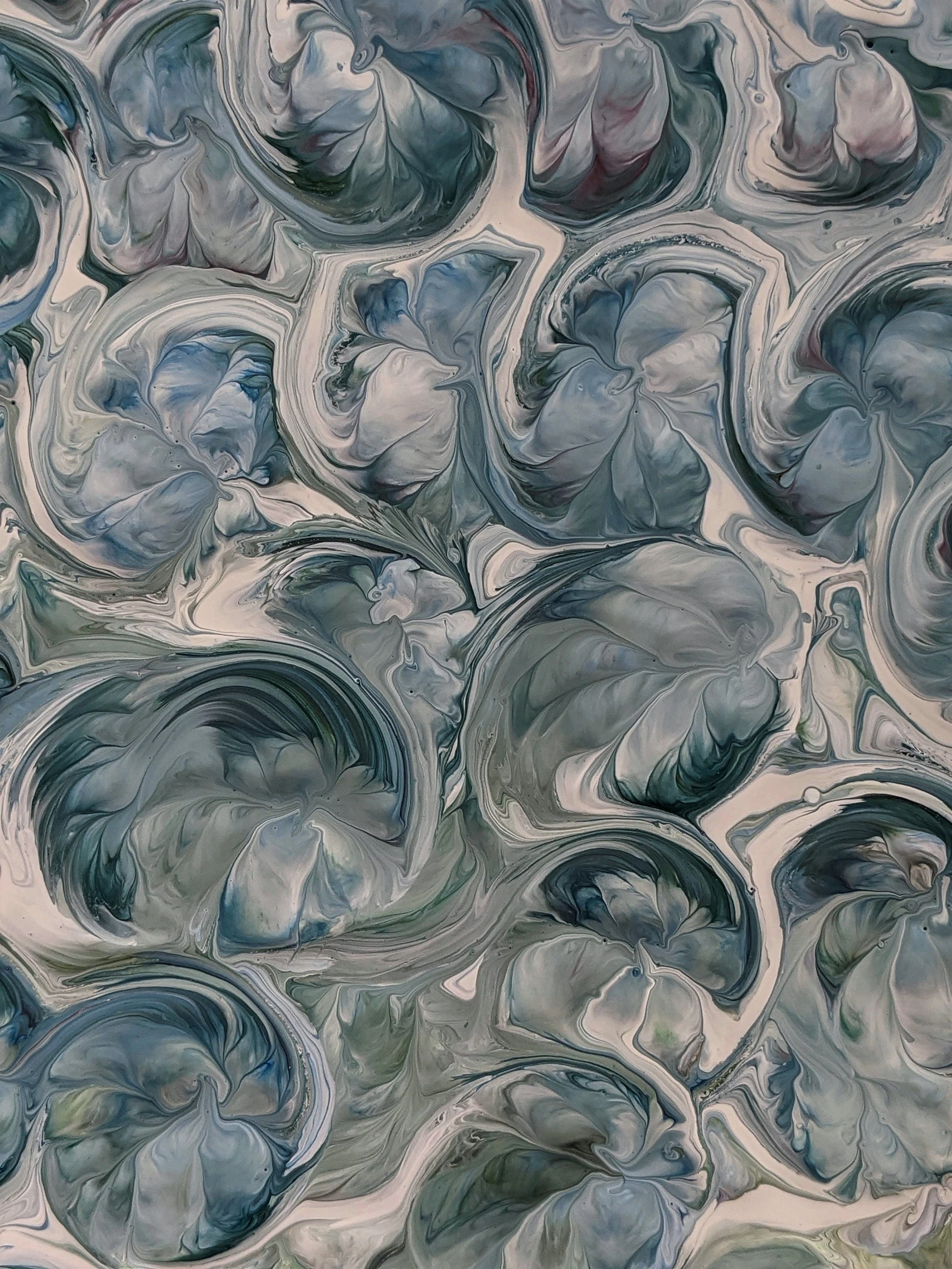 an abstract painting of blue and grey colors