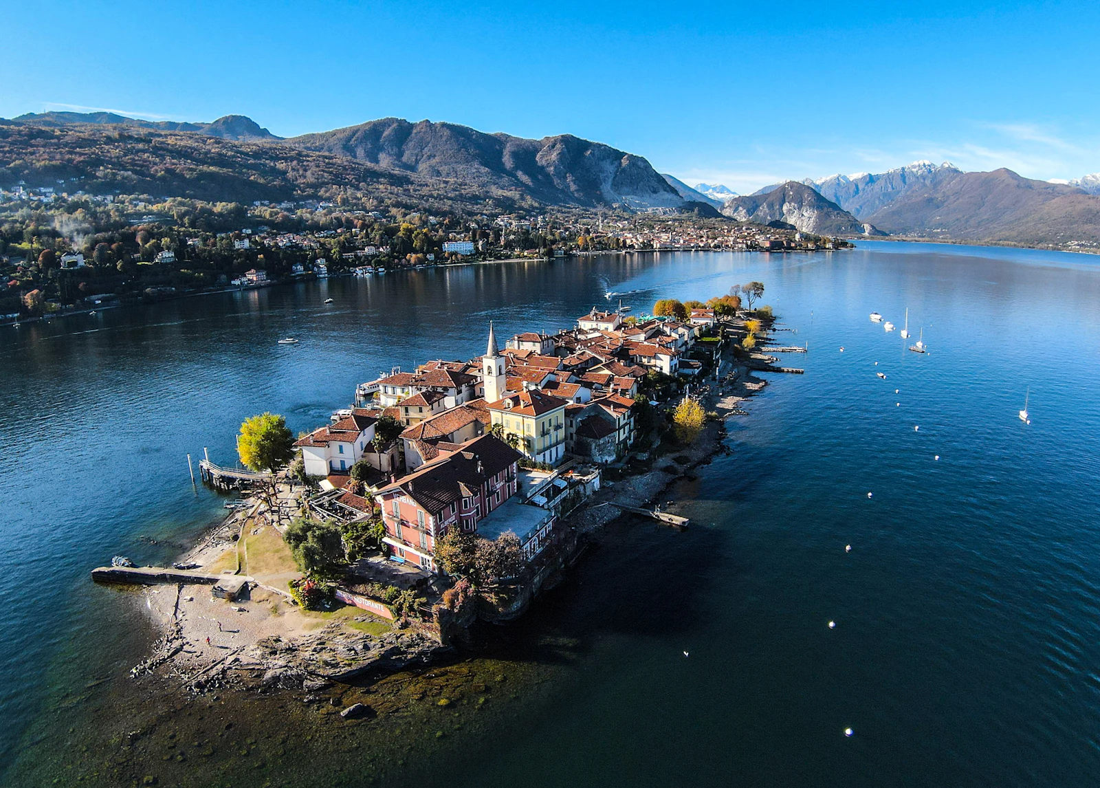 Small island in Lake Maggiore seen from above