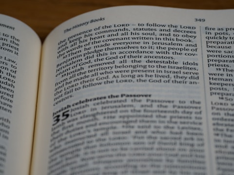 An open book displaying a page with text in English. The text is in two columns and includes headings. The page number 349 is visible at the top right.