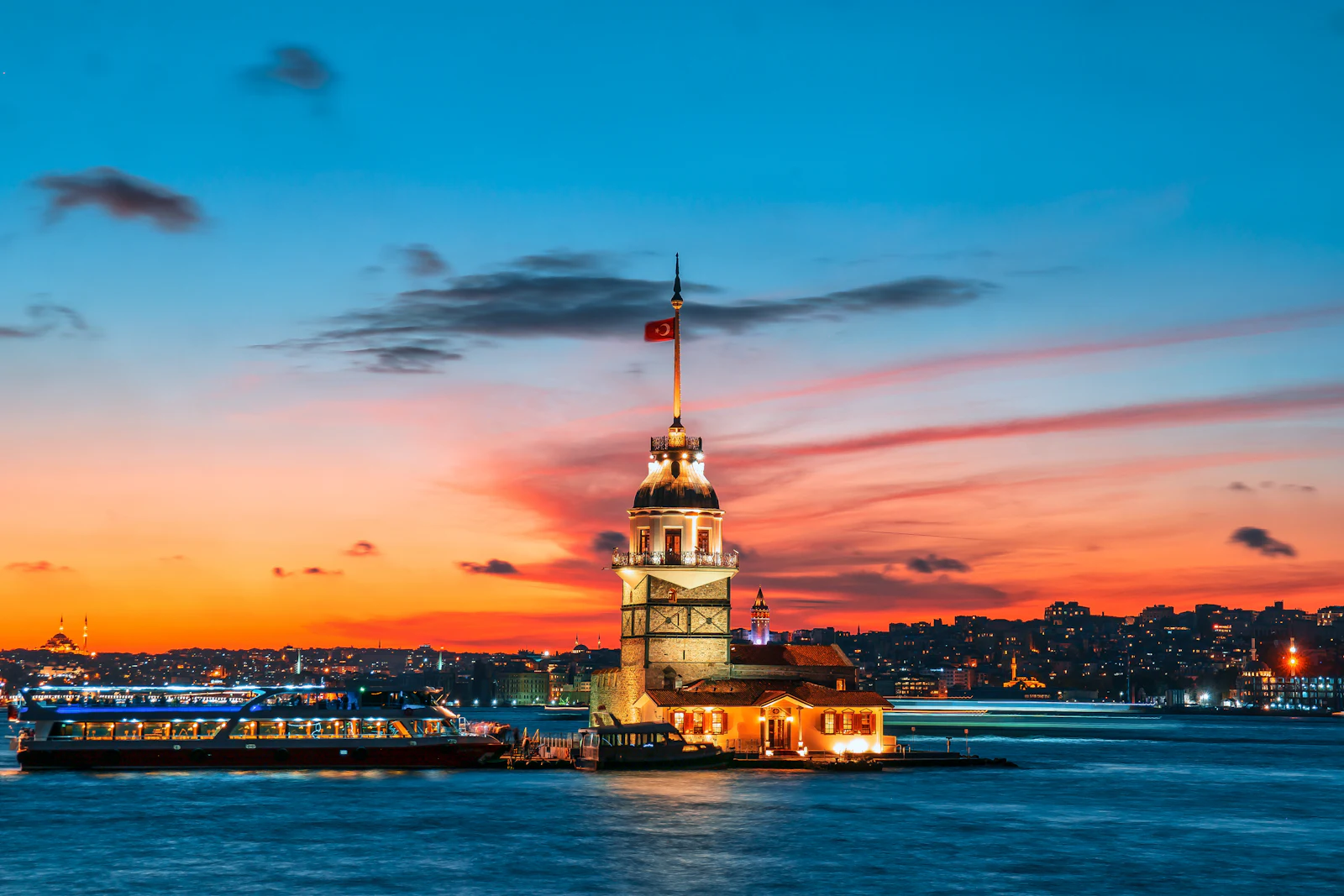 The Maiden's Tower at sunset in Istanbul