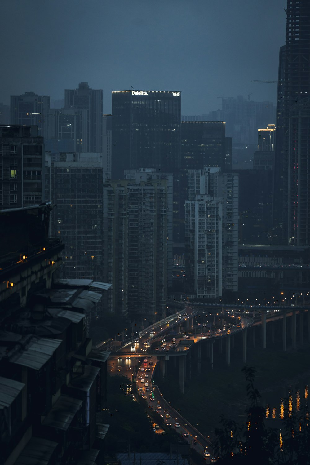 a view of a city at night from a high rise