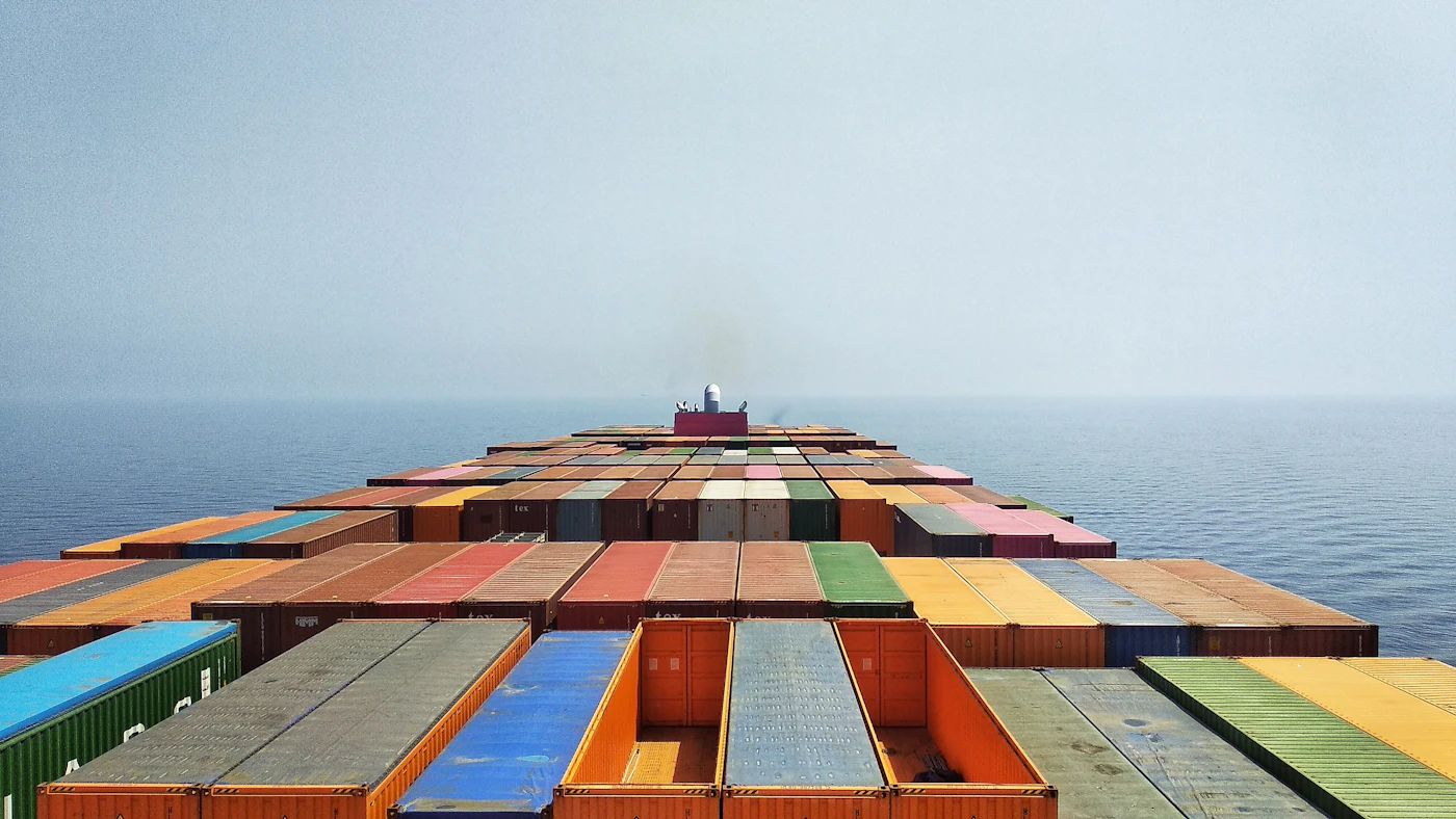 Container ship in open ocean