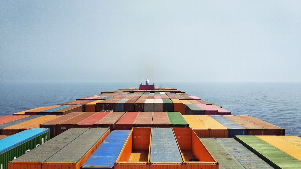 a large container ship in the middle of the ocean