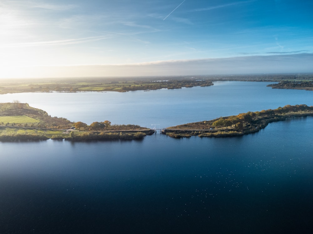 a large body of water surrounded by land