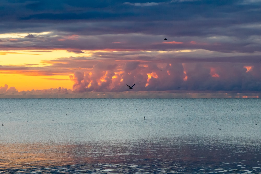 a large body of water under a cloudy sky