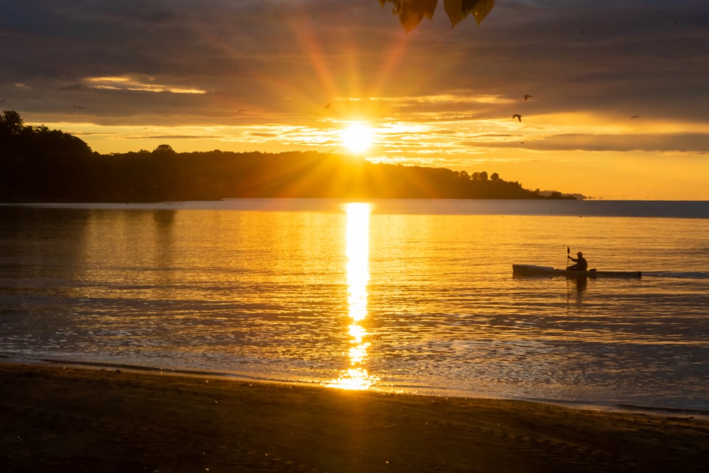 a person in a boat on a body of water