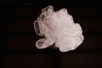 Close-up of a natural luffa sponge hanging in soft sunlight
