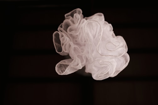 Close-up of a natural luffa sponge hanging in soft sunlight