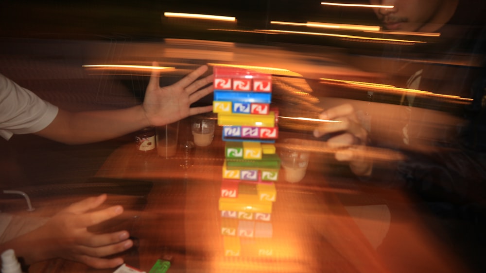 a blurry photo of a stack of blocks