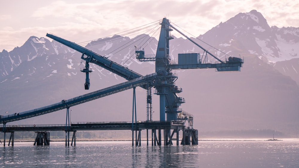 une grande grue posée au-dessus d’un plan d’eau