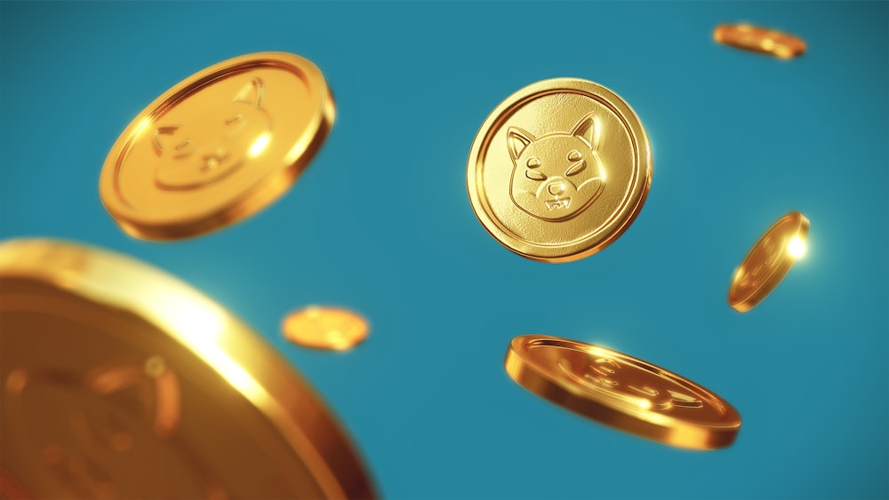 una moneta d'oro con una faccia di cane su di essa