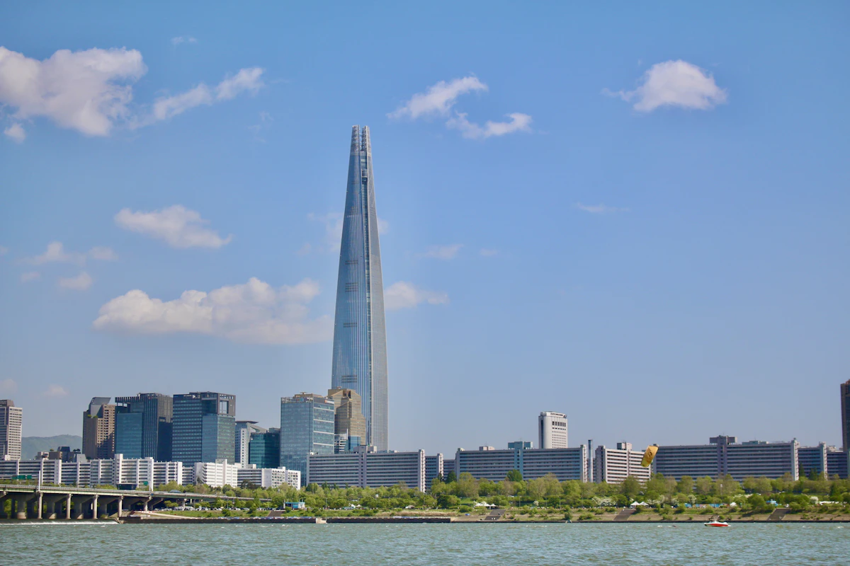 The Lotte World Tower over the Seoul skyline