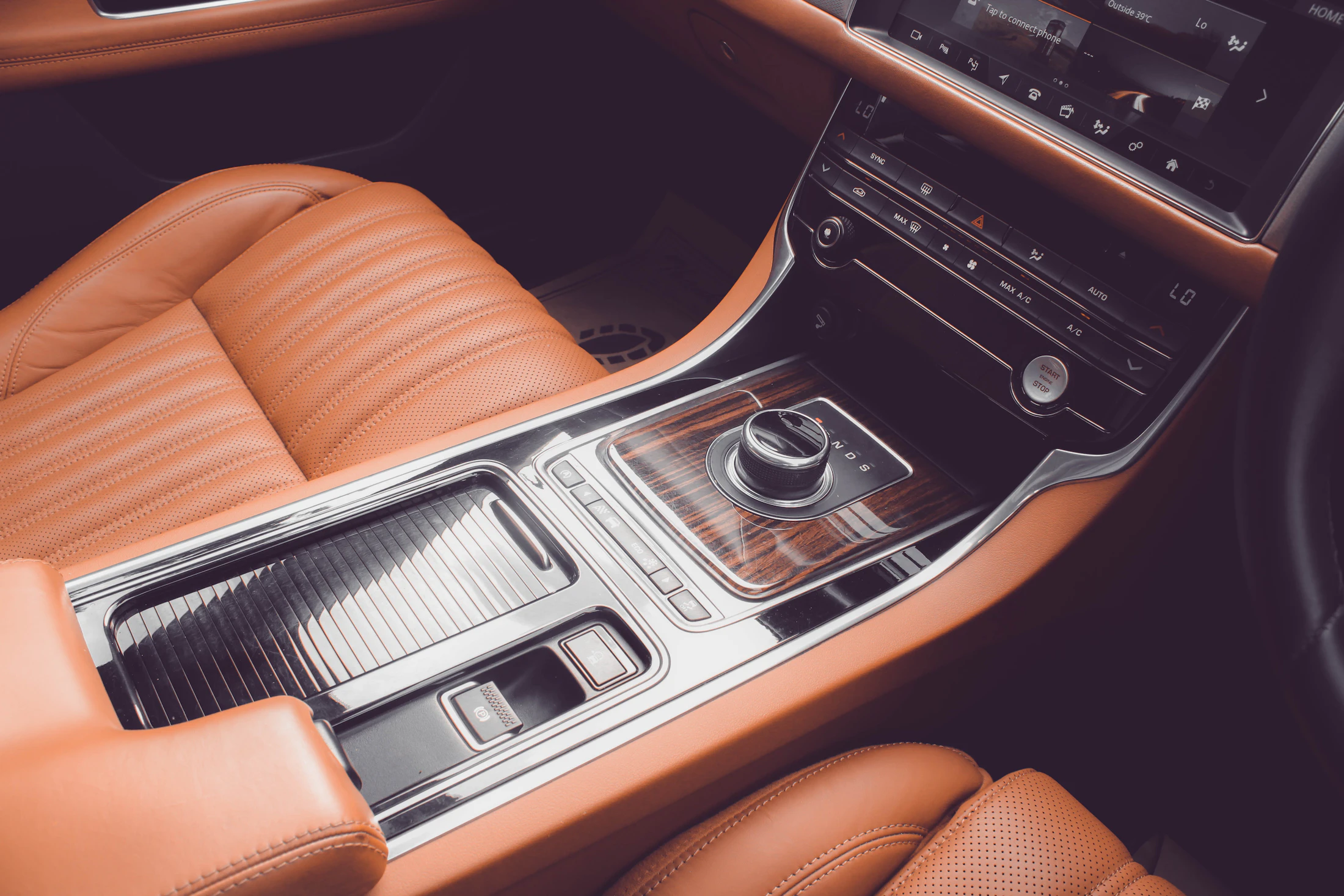 Premium vehicle interior and center console in everyday use