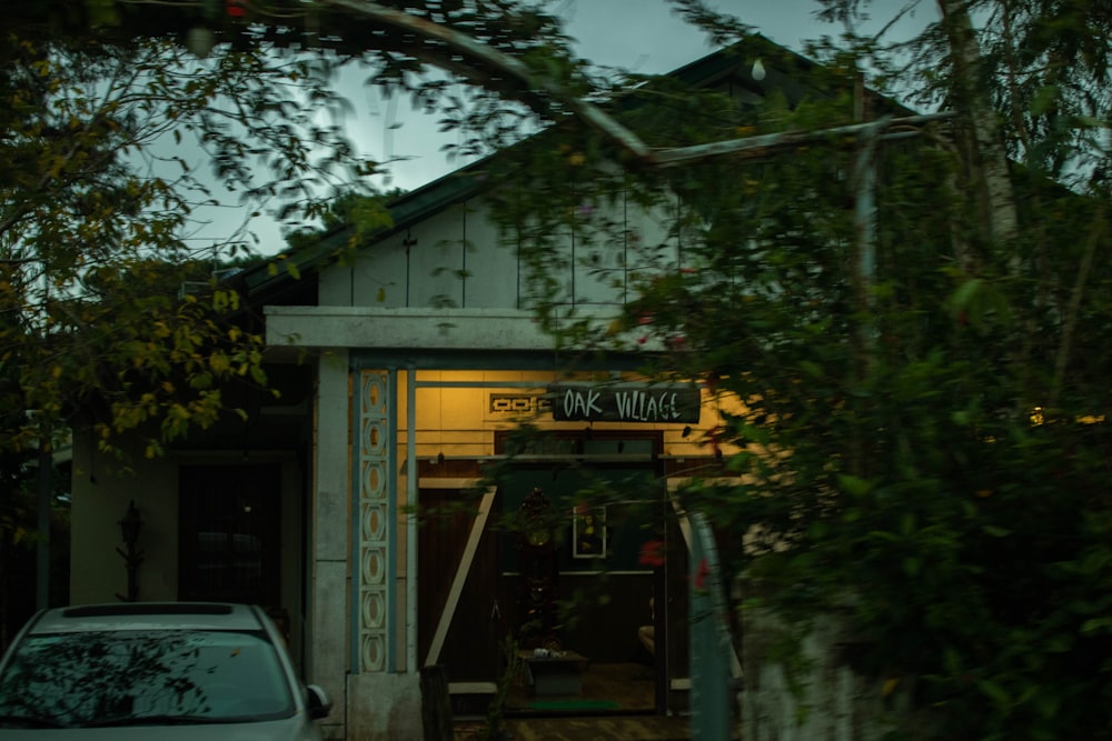 a car is parked in front of a building