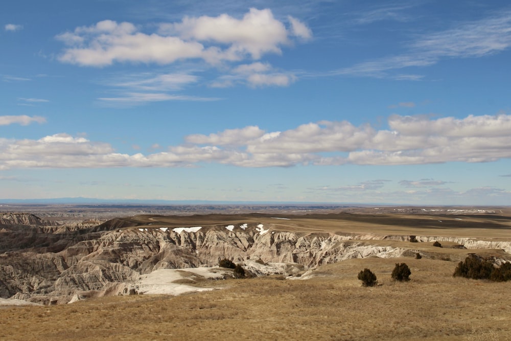 un grande campo aperto con una montagna sullo sfondo