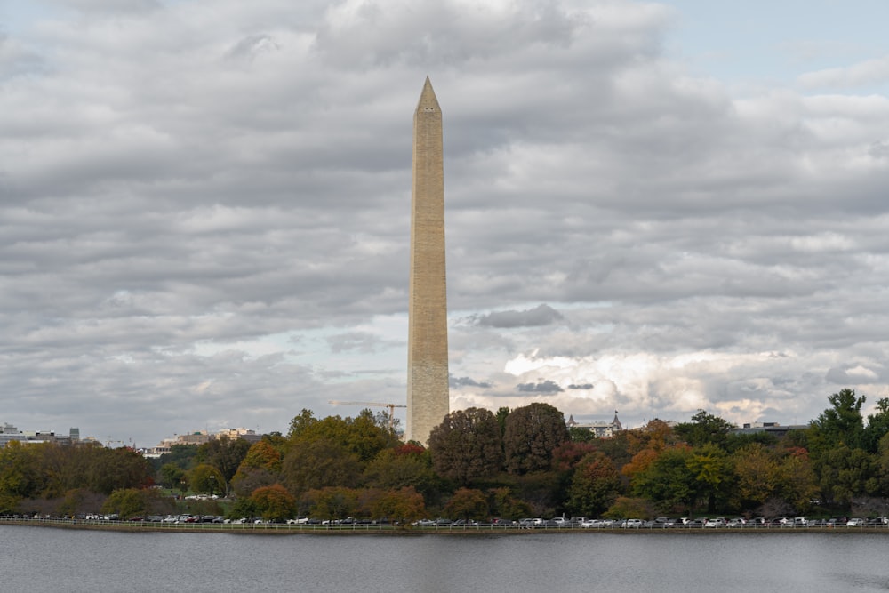 a view of the washington monument from across the water