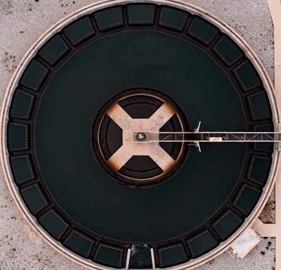 an overhead view of a circular metal structure