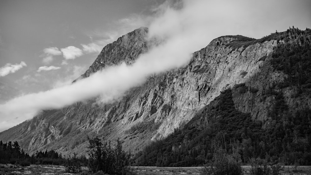 a large mountain in the background