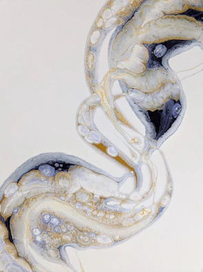 Abstract pattern of elegant scientific diagrams blending with musical notes.