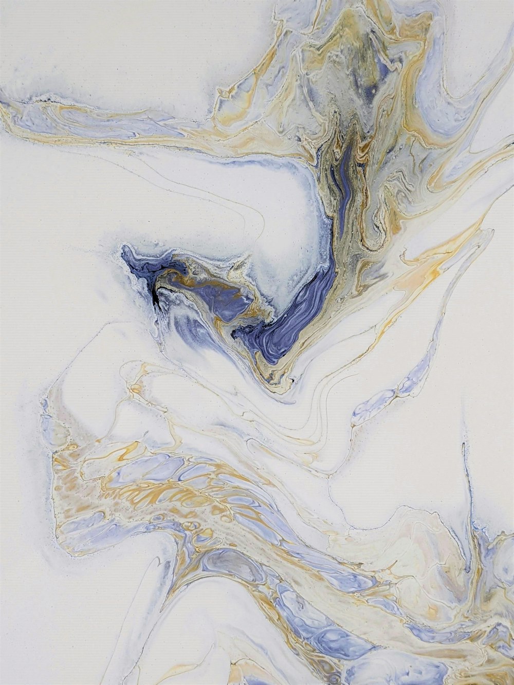 a painting of a white, blue, and yellow swirl
