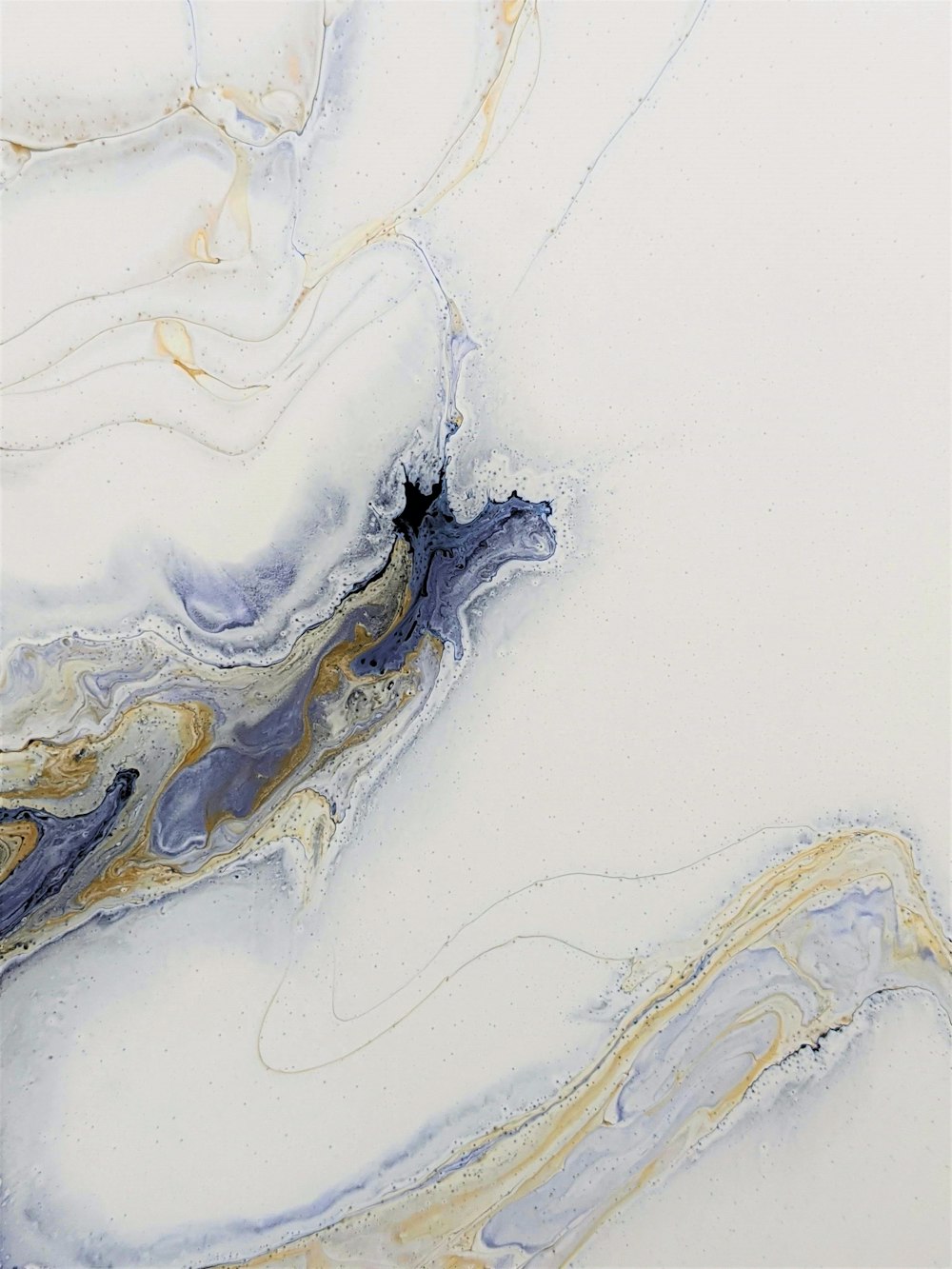 an abstract painting of a white, blue, and yellow color scheme