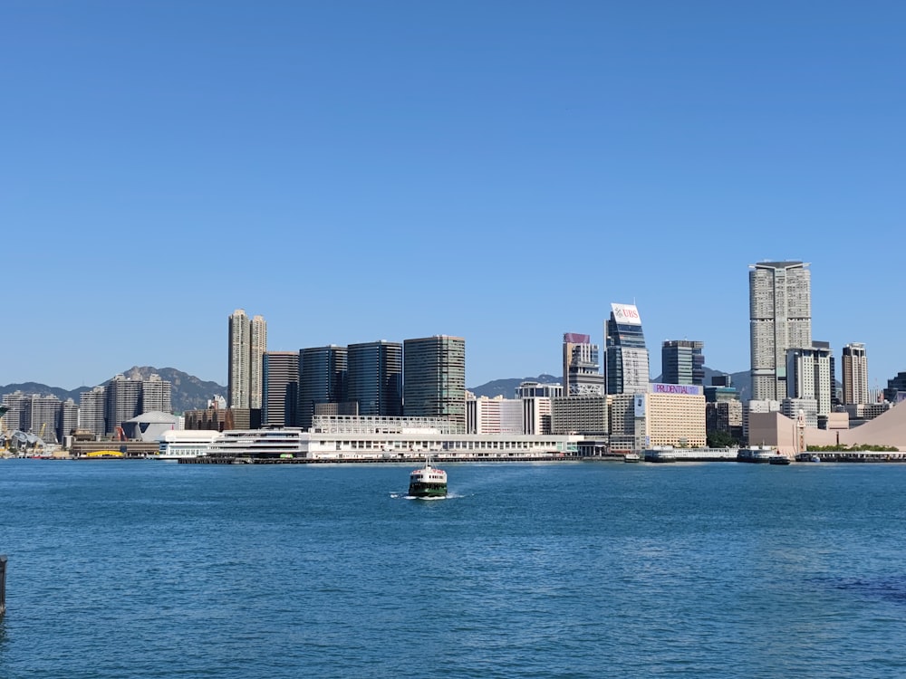 a large body of water with a city in the background