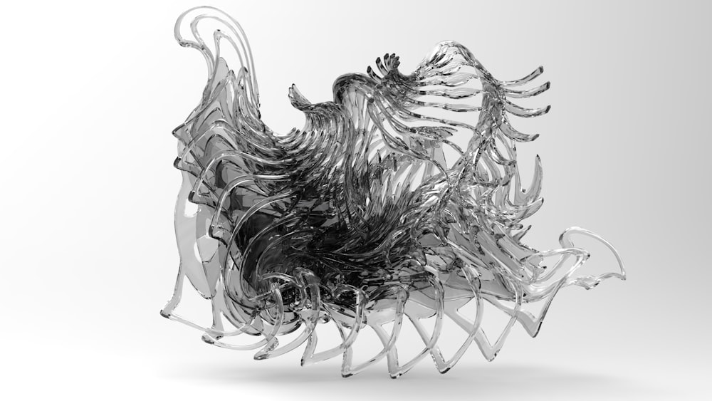 a black and white photo of a glass sculpture