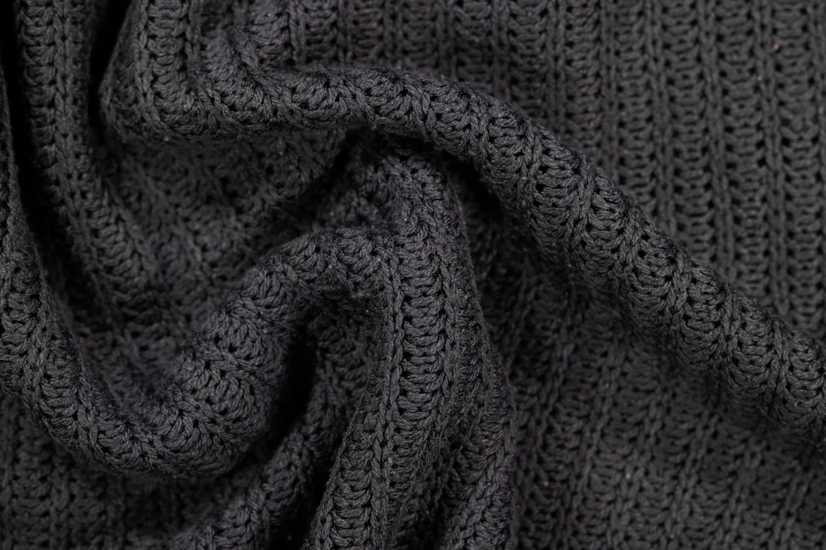 Close-up of grey knitted fabric