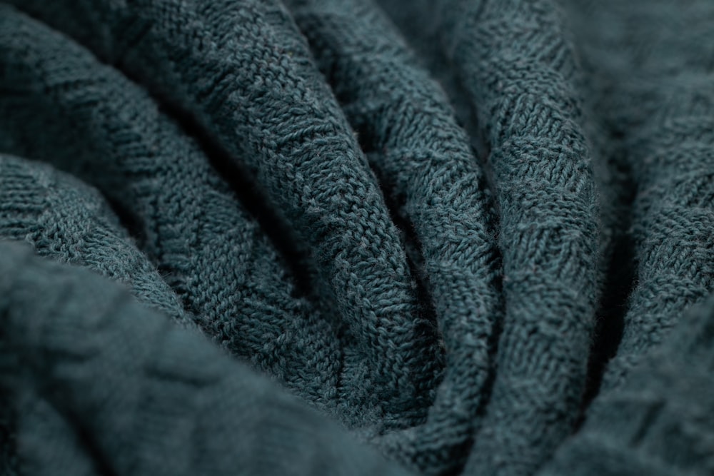 a close up of a blue towel