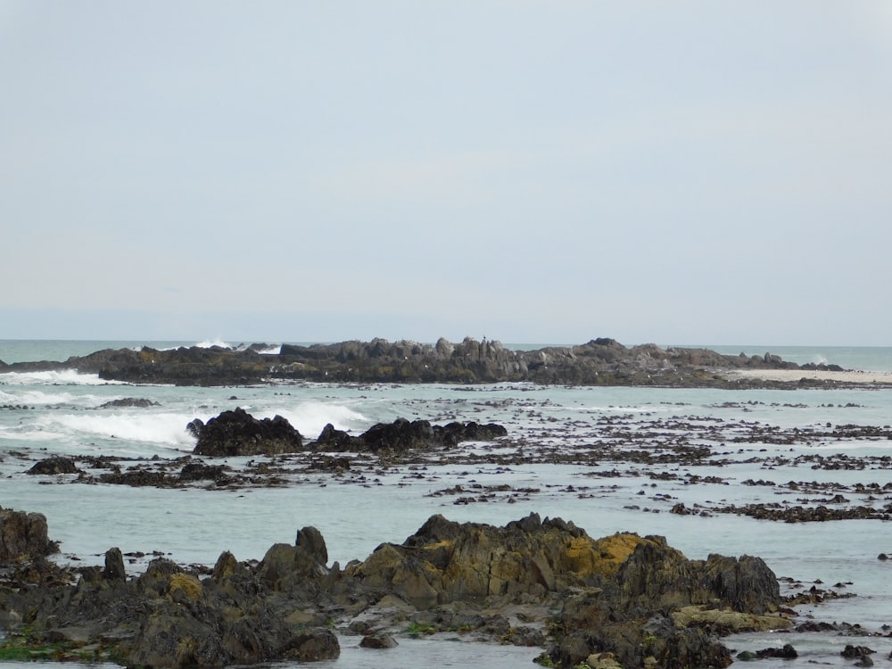 a large body of water surrounded by rocks