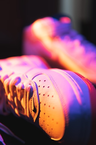 Close-up shot of lunakicks sneakers showcasing their iridescent accents.